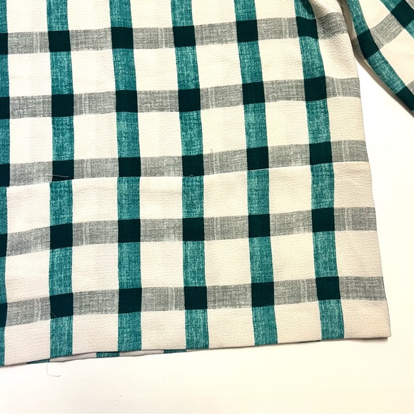 🍭 3/$20 Zara turquoise &white plaid tartan quarter sleeve top with front pockets - Picture 5 of 11